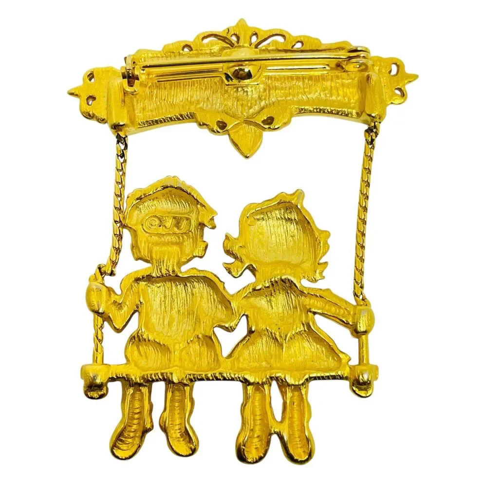 JJ signed vintage boy girl LOVE couple swinging designer brooch